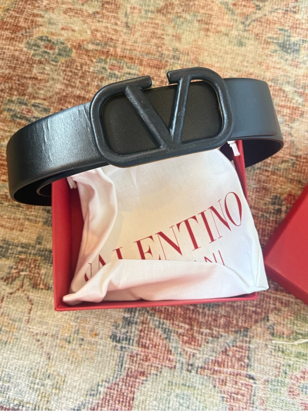 Valentino Black V Logo Leather Belt